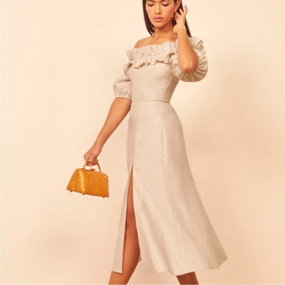 Reformation Marley Dress Cream/Tan Linen size 2